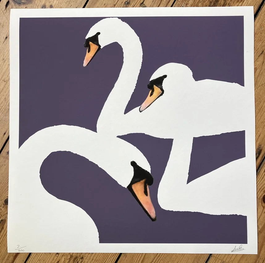 "Trio of Swans - Purple" by Limited Edition Giclee Print John Green