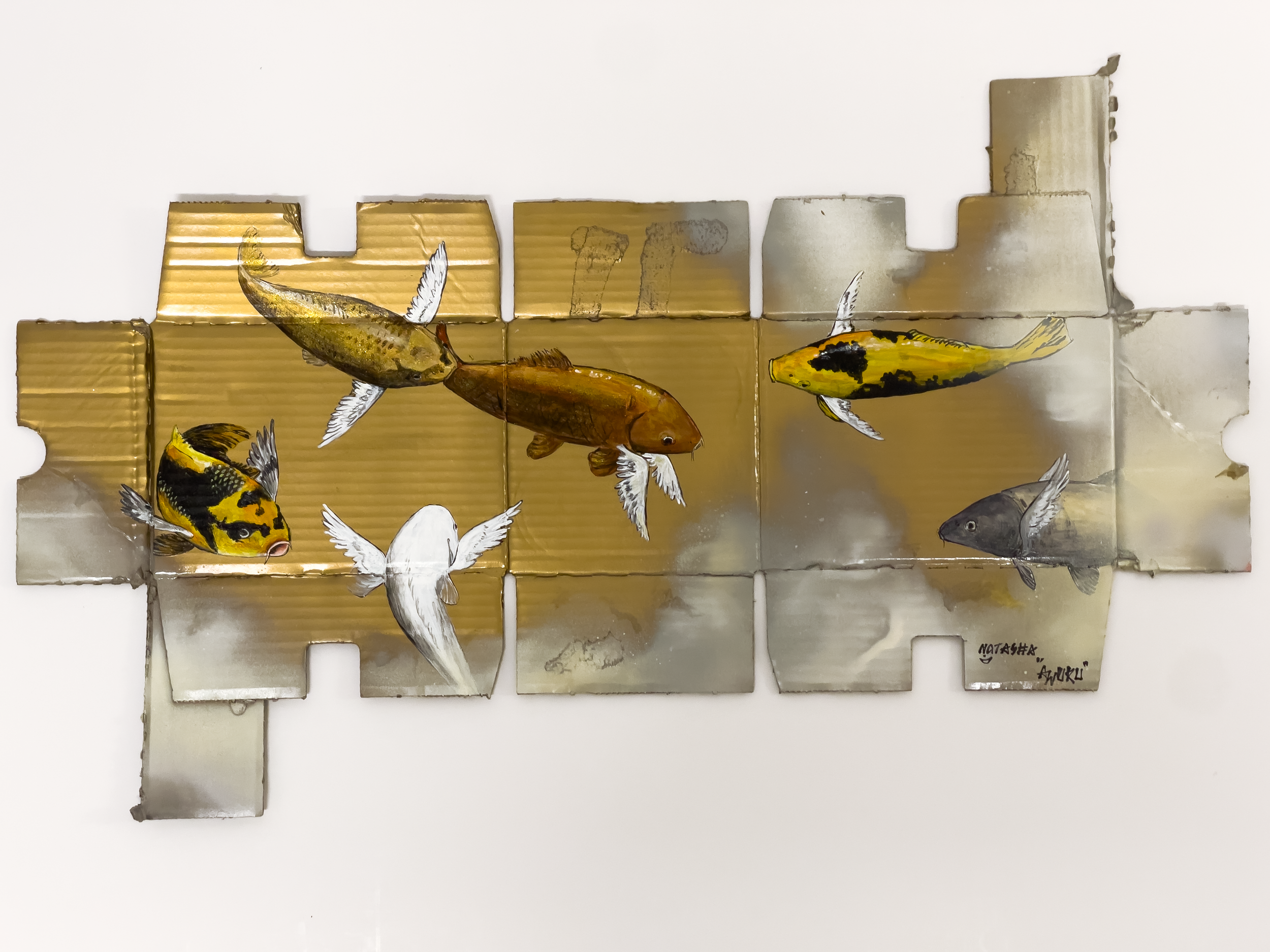 "Koi Story VII" Acrylic and Spray Paint on Cardboard by Nazaraptor