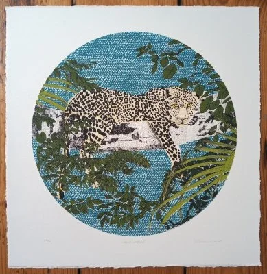 "Lounging Leopard" limited edition screenprint by Clare Halifax