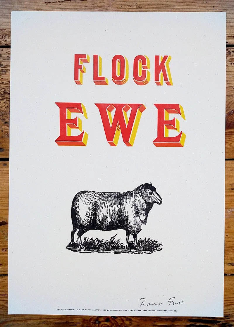 "Flock Ewe" letterpress print by Hooksmith