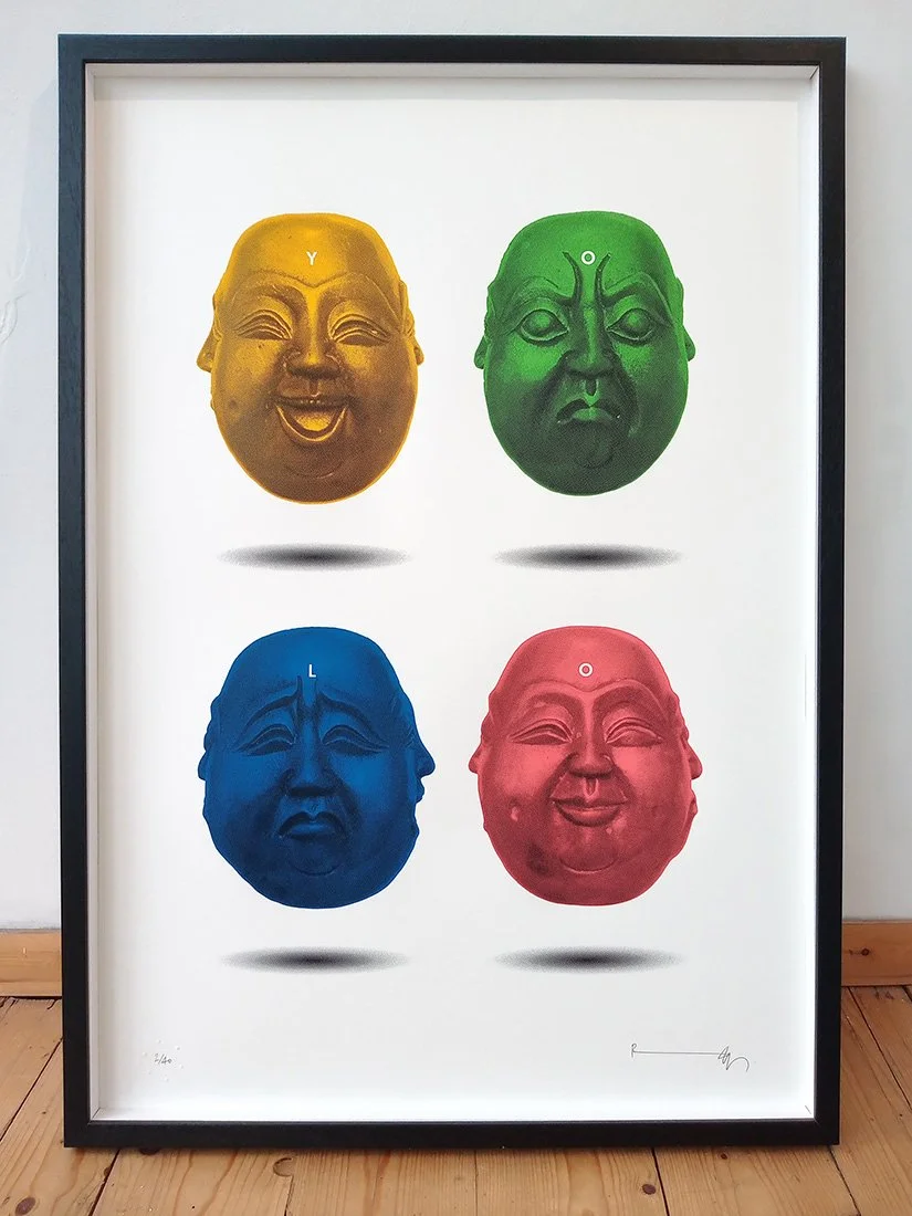 "YOLO Buddhas" limited edition screenprint by Richard Pendry