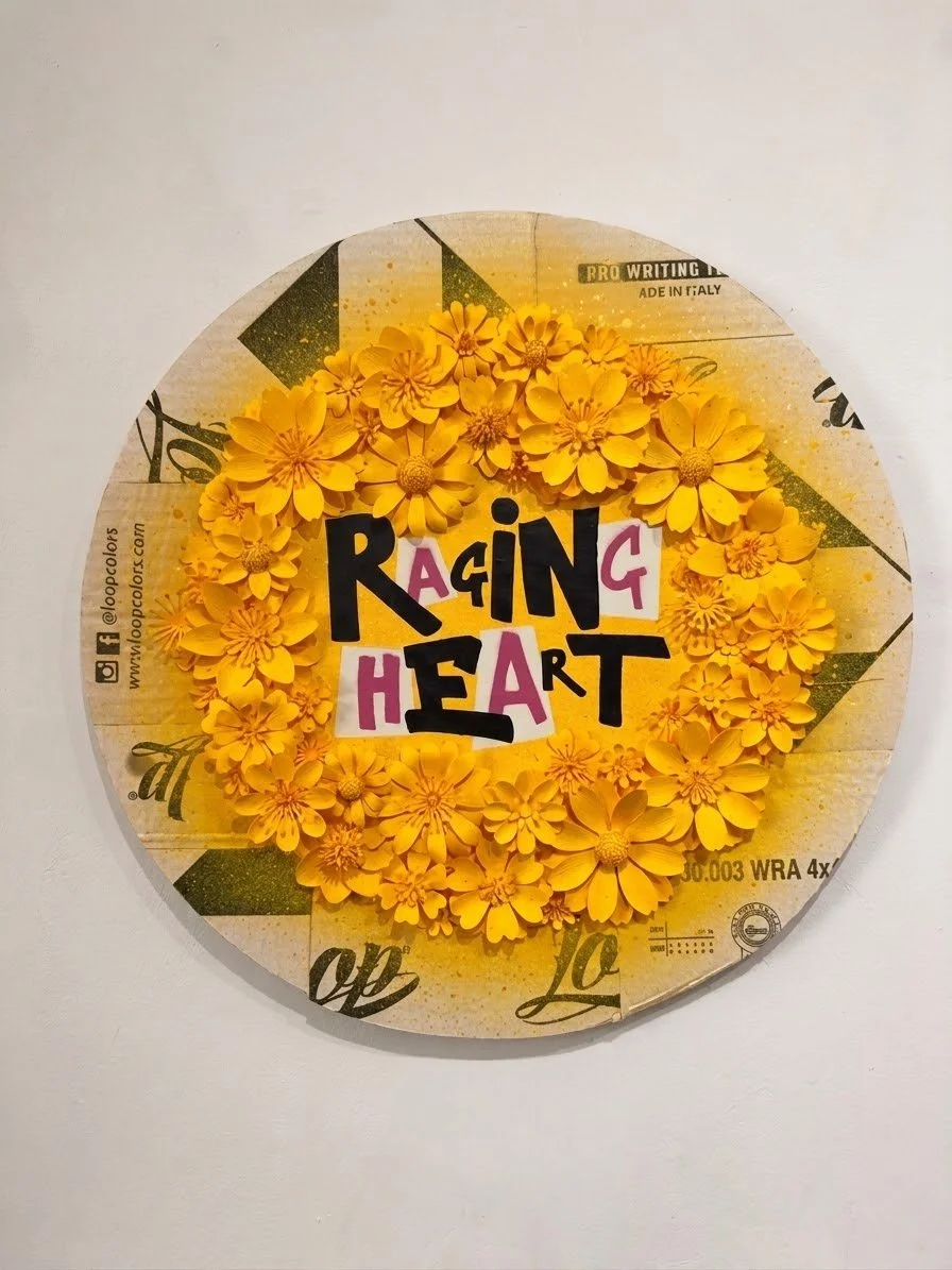 "Raging Heart" Handmade florals & mixed media on Loop Box by Suzie