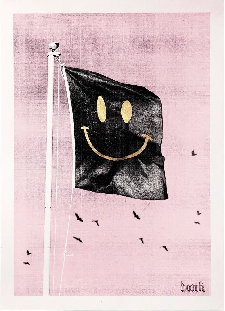 "Set Your Sails (Pink) Smiley Flags" limited edition screenprint by Donk