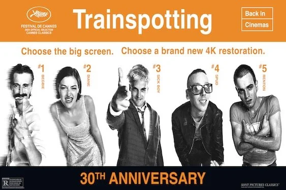 five people from Trainspotting film - poster for Festival de cannes 30th anniversary