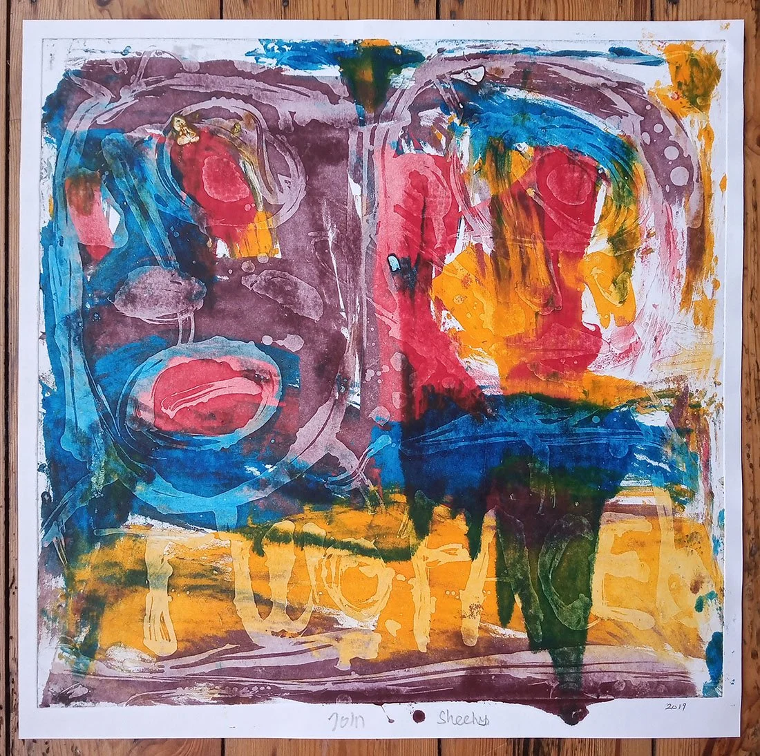 "Two Faced" original monoprint by John Sheehy