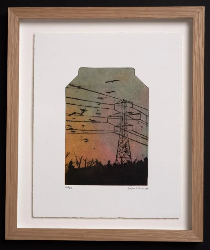 "Surge" (Orange) limited edition framed collagraph print by Rachel Mentzer