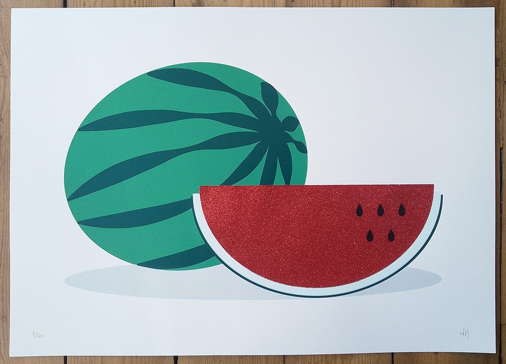 "Another morning in paradise" limited edition screenprint with glitter by Neil van der Knutsen