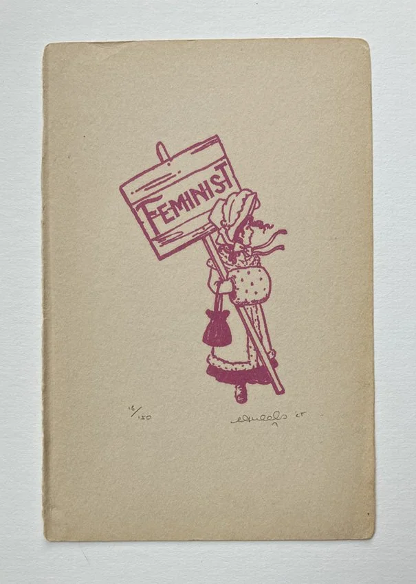 "The Little Feminist (pink)" limited edition relief print on antique book paper by Ceal Warnants
