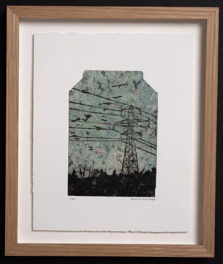 "Surge" (Green) limited edition framed collagraph print by Rachel Mentzer