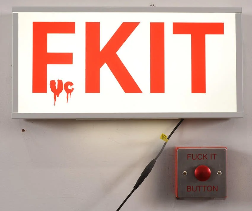 "Fuck it EXIT light box" Original Trainspotters artwork by Anthony Appleyard