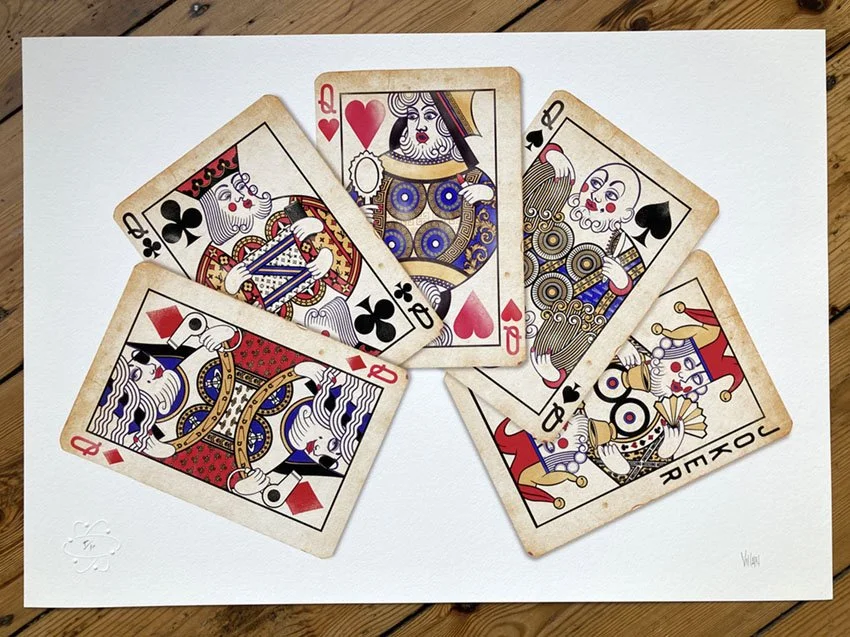 "Four Queens and a Joker" limited edition giclee print by Villain