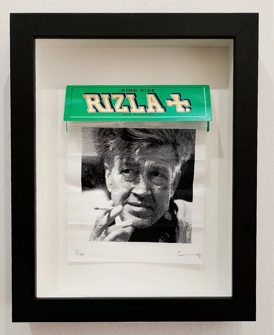"For David Lynch" framed limited edition screenprint on cigarette papers by Richard Pendry
