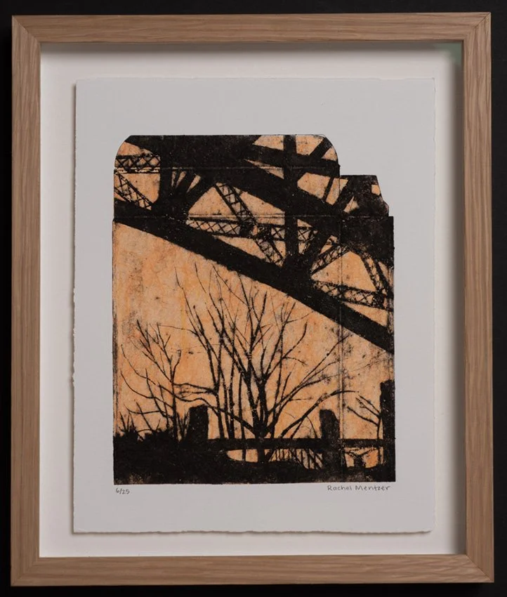 "Rooted Below" (Yellow) limited edition framed collagraph print by Rachel Mentzer