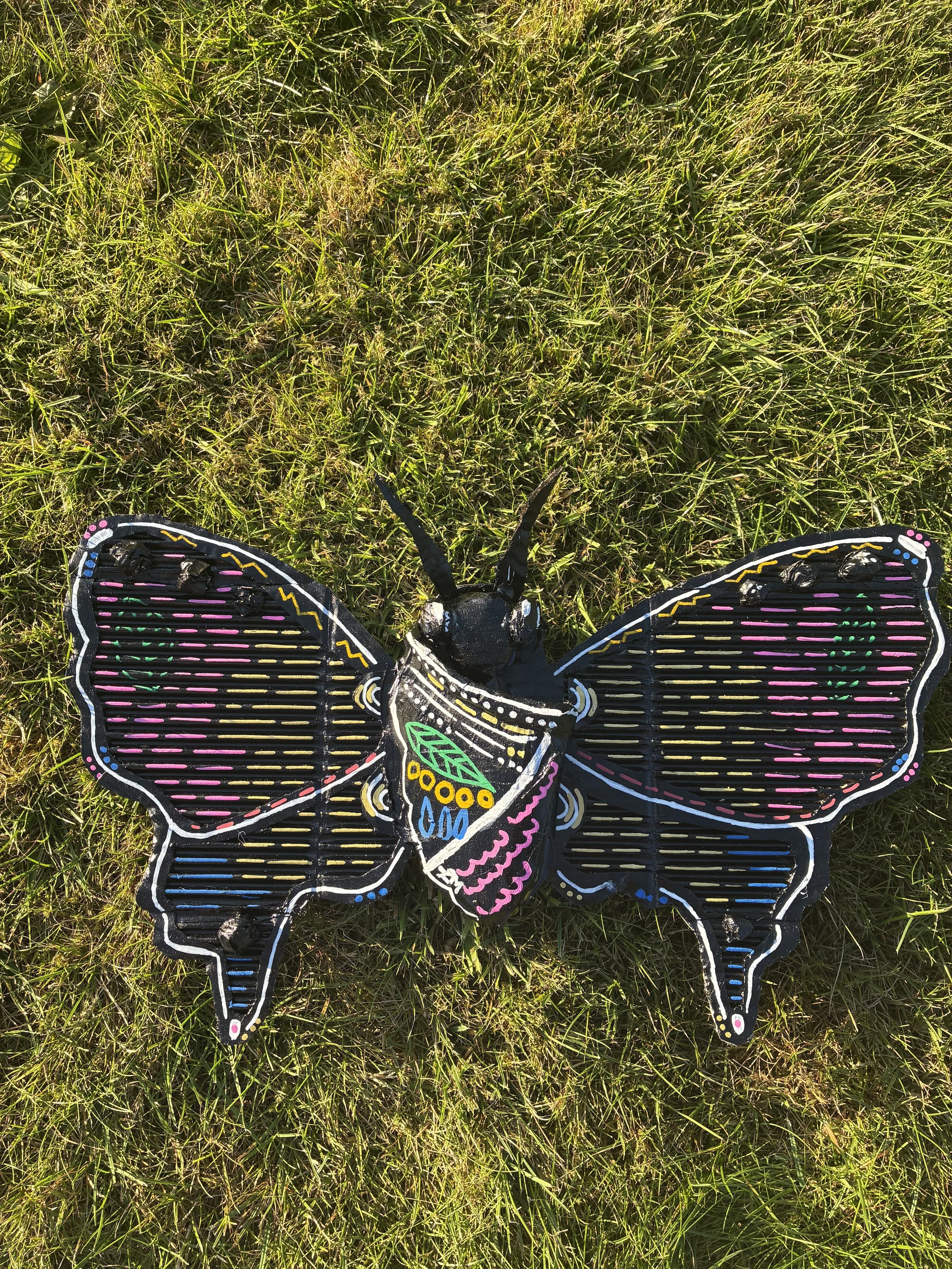 "cocoon, taking flight" Mixed Media work made from Spray Paint boxes by Lauren Martin