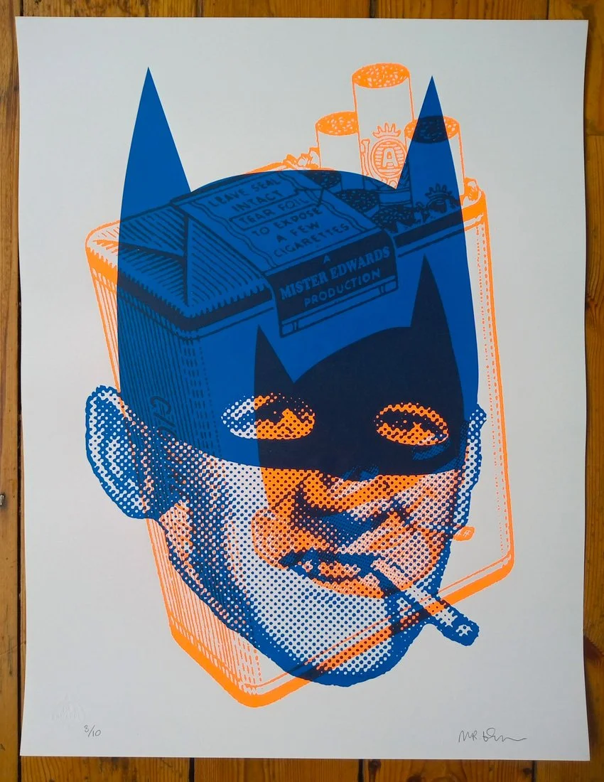 "Batsmoker (blue & orange)" limited edition screenprint by Mister Edwards
