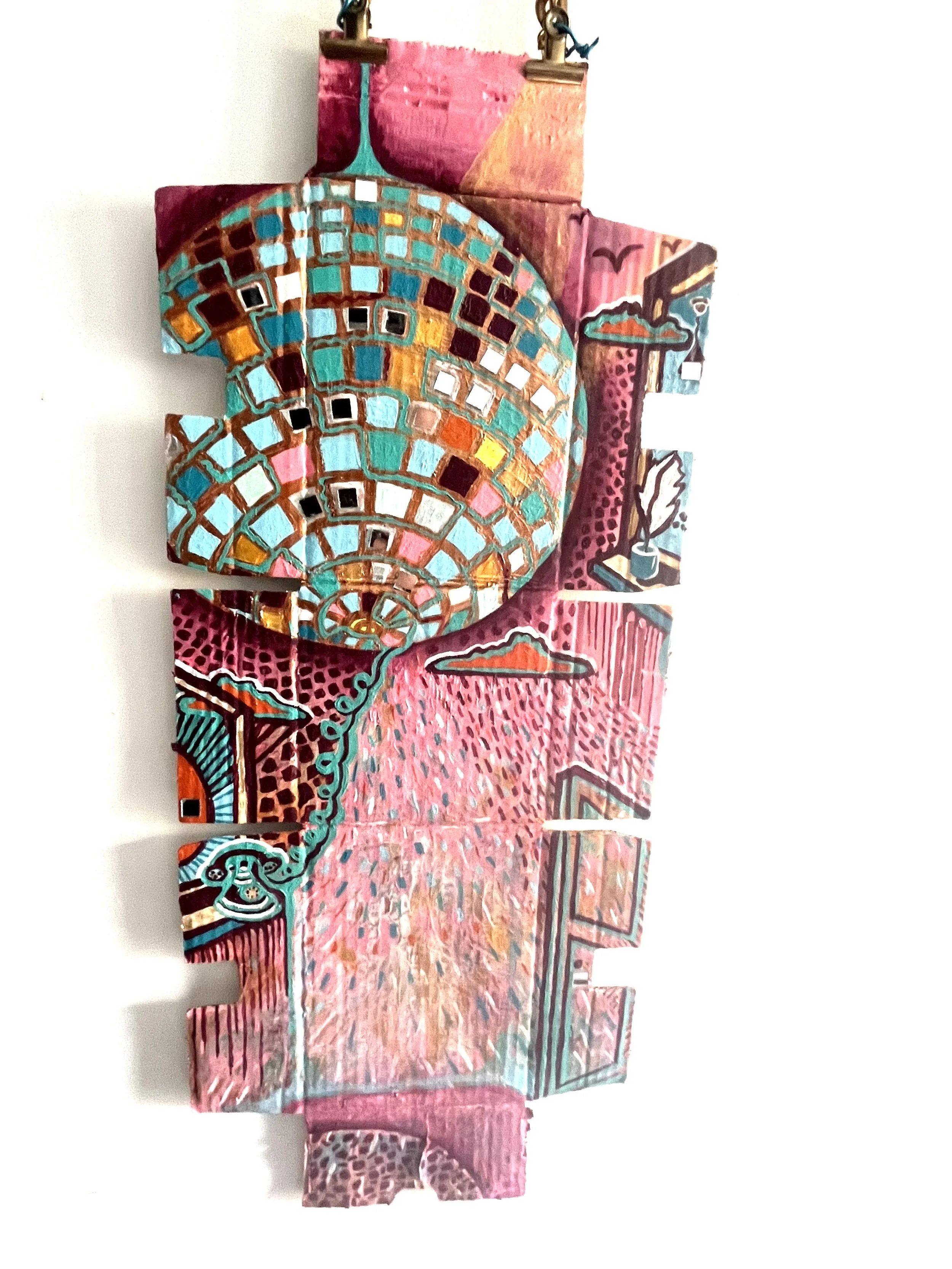 "Disco Dusk" Acrylic and Spray Paint on Cardboard Loop Box by Barnieart