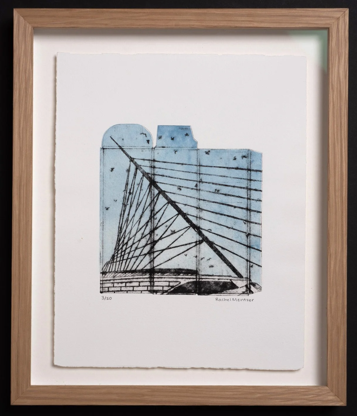 "Shared Airspace" (Blue) limited edition framed collagraph print by Rachel Mentzer