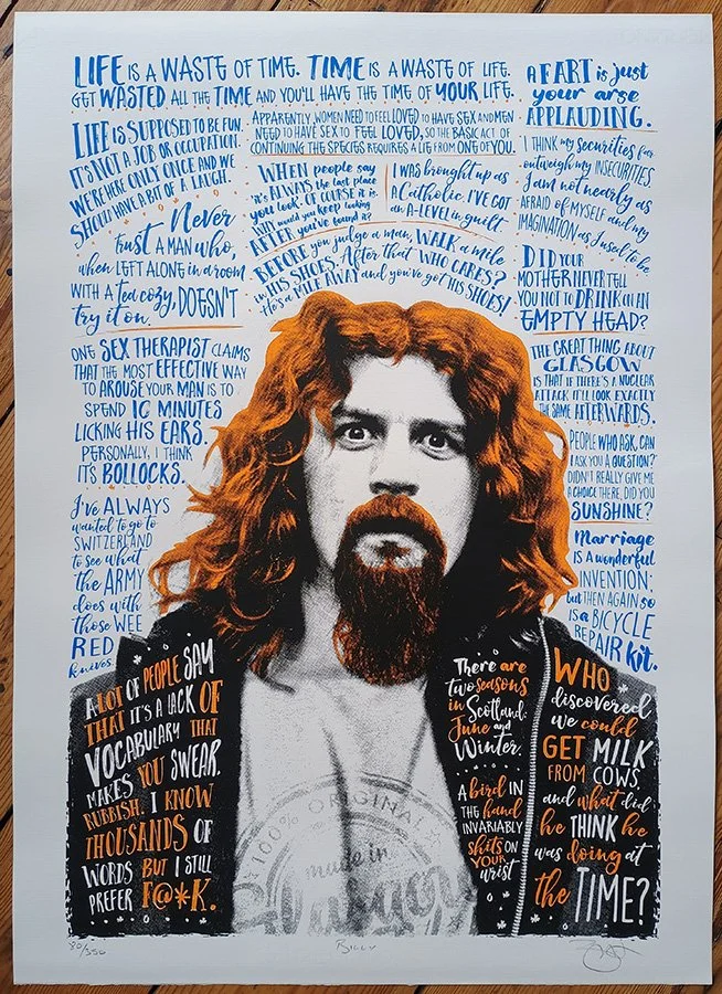 "Billy" screenprint of Billy Connolly by Barry Bulsara
