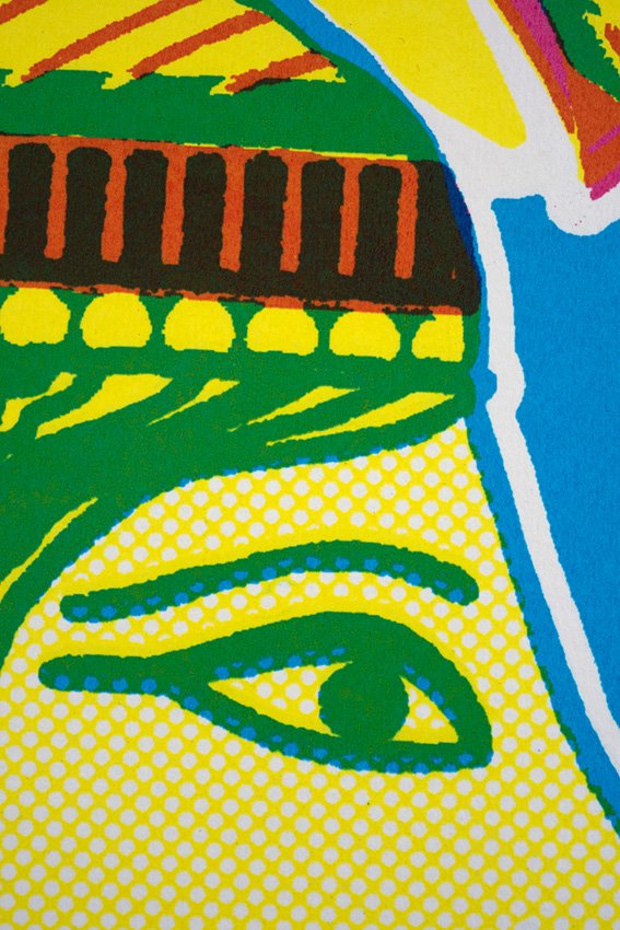 Closeup of an Egyptian eye from an Pop art artwork by screeprinter Charlie Evaristo-Boyce