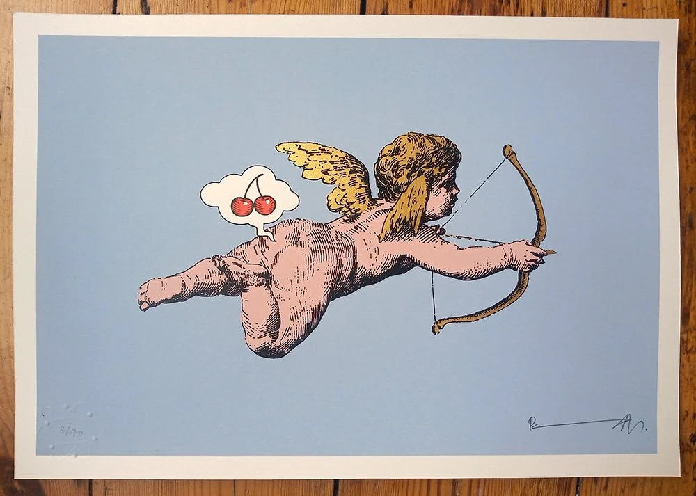 "Cherub Pop" screenprint with gold leaf by Richard Pendry