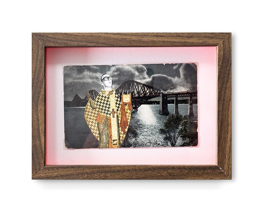 "Forthcrossing Spud" Original Framed Vintage Postcard with Collage by Phill Jupitus