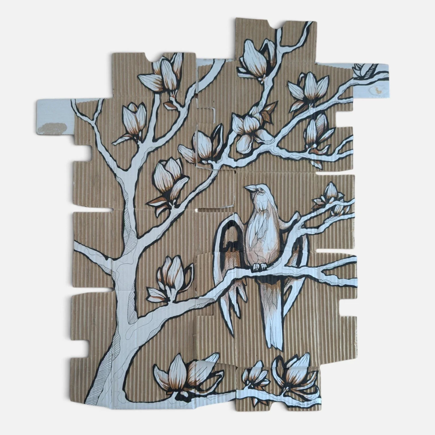 "Joined for a Reason" Fineliner and Markers on Peeled Cardboard by Aneta Pochatko