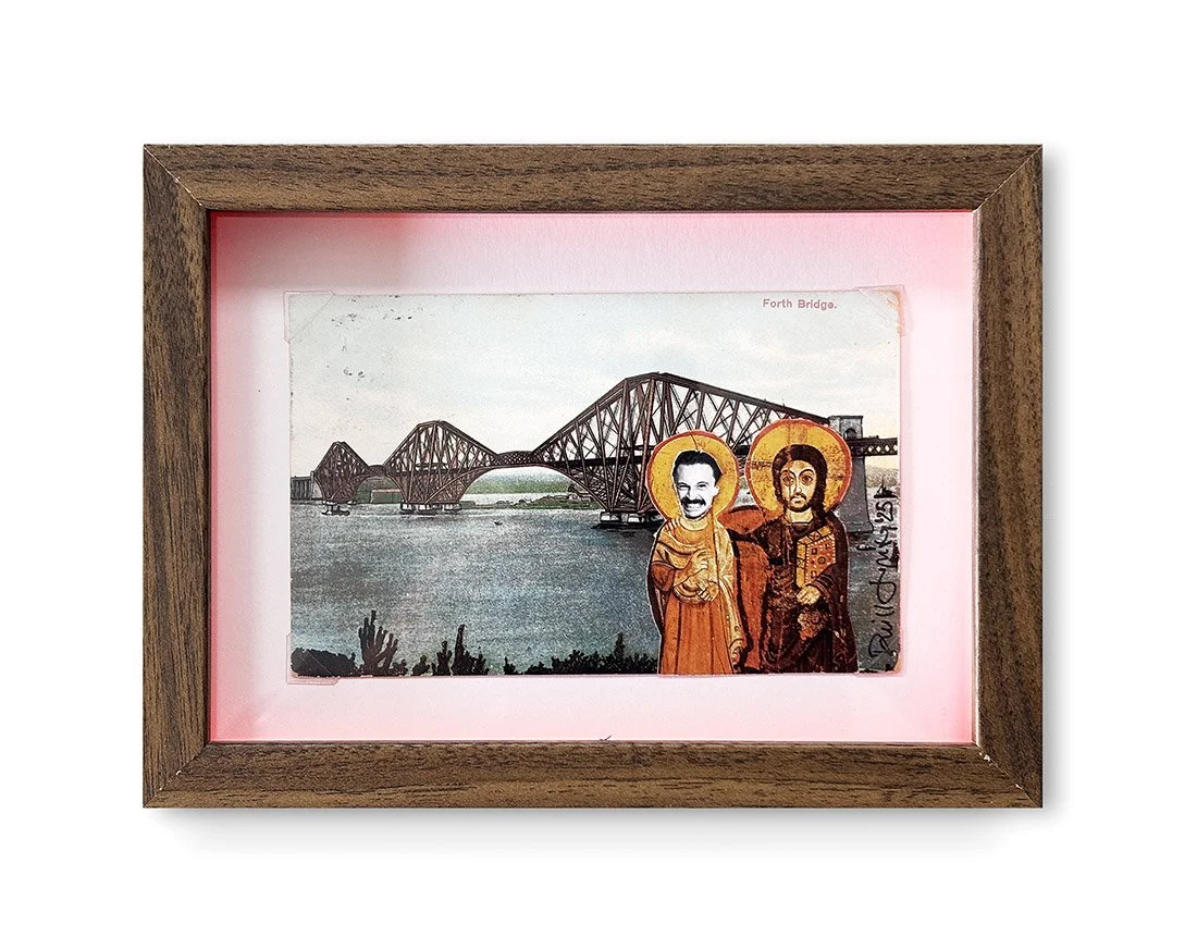 "Forthcrossing Begbie" Original Framed Vintage Postcard with Collage by Phill Jupitus