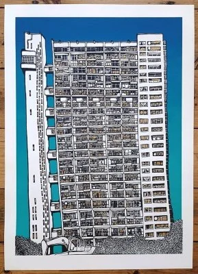 "Trellick Tower - Northern Lights" limited edition screenprint by Jo Peel