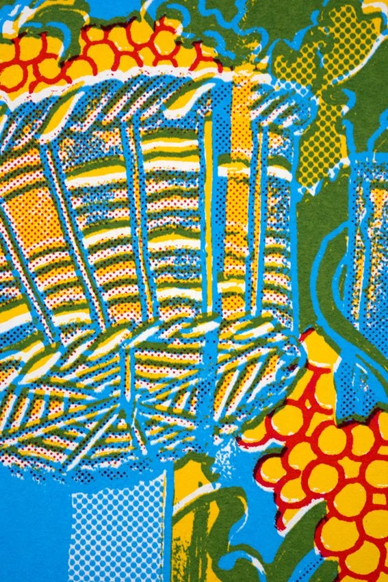 Closeup image of graphic artwork of a Nun and text with Super De Luxe Amazing by screeprinter Charlie Evaristo-Boyce