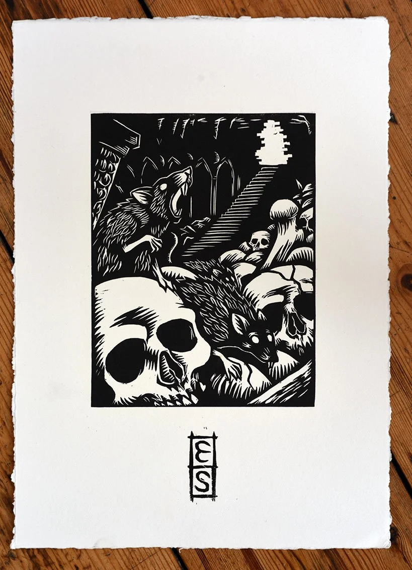 "The Rats in the Walls" Limited Edition Linotcut Print by Enea Seregni