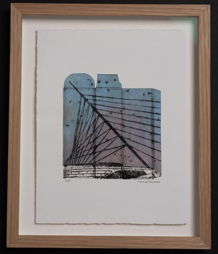 "Shared Airspace" (Pink) limited edition framed collagraph print by Rachel Mentzer