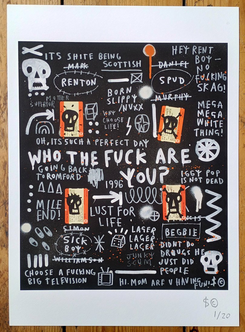 "Who the f*ck are you?" Limited edition giclée print by Skeleton Cardboard