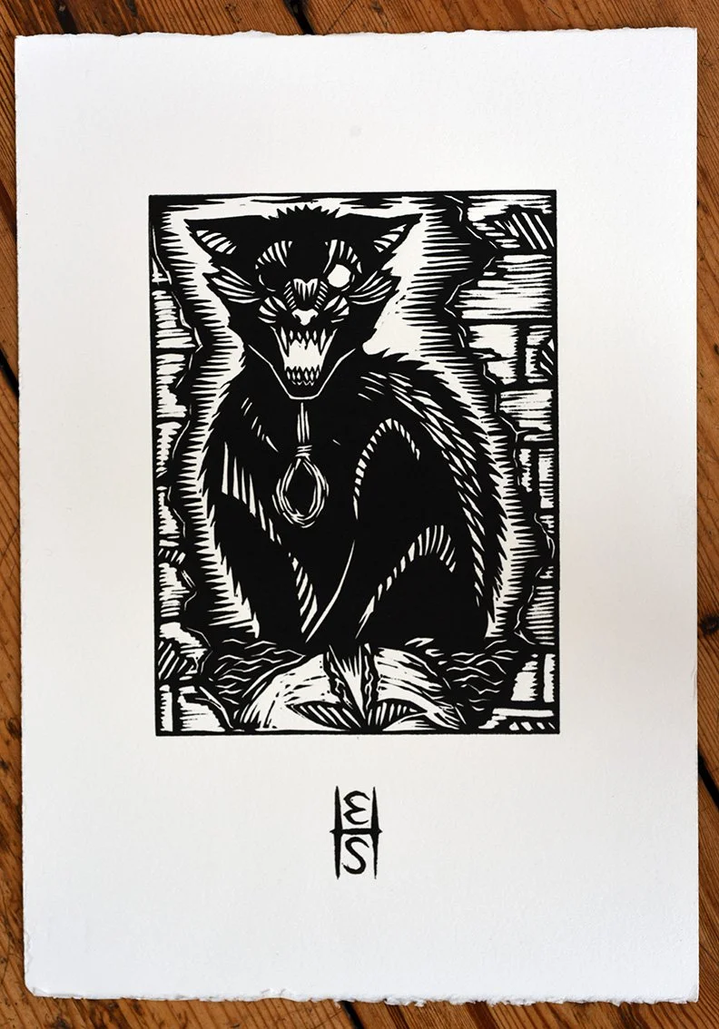 "The Black Cat" Limited Edition Linotcut Print by Enea Seregni