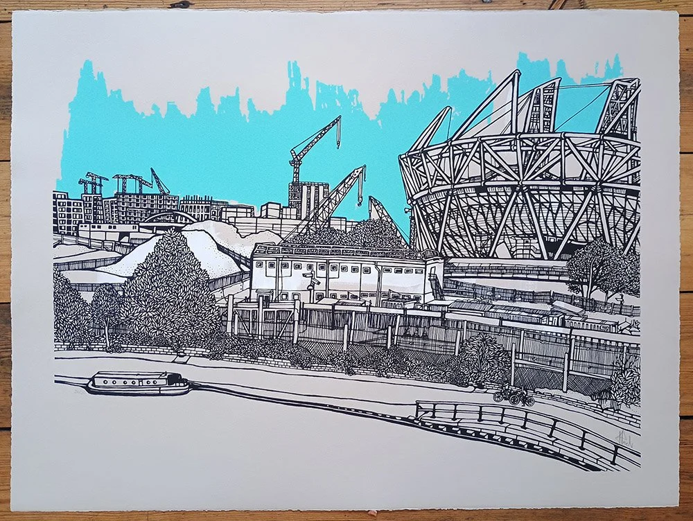 "Olympic Park - Blue" limited edition screenprint by Jo Peel