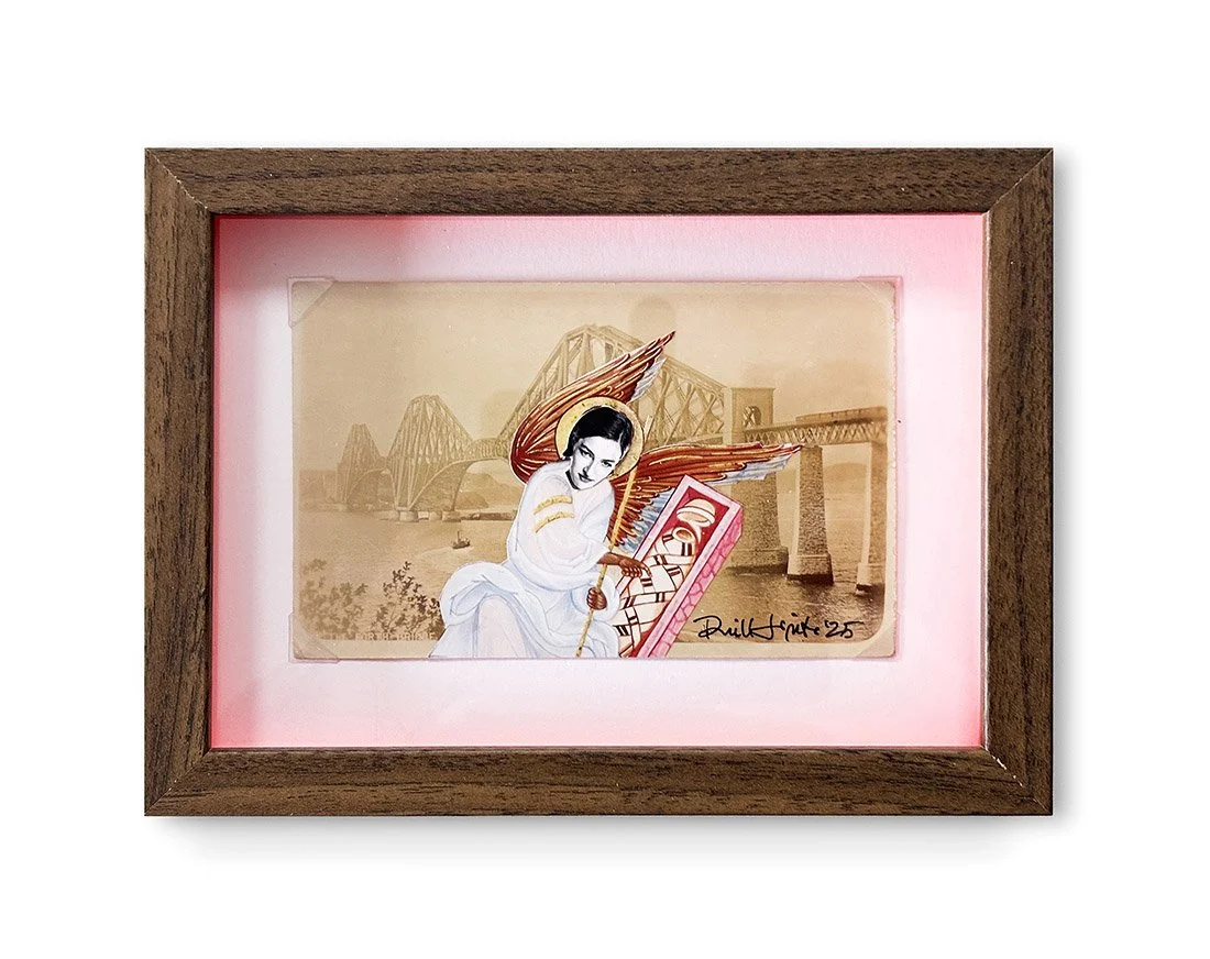 "Forthcrossing Diane" Original Framed Vintage Postcard with Collage by Phill Jupitus