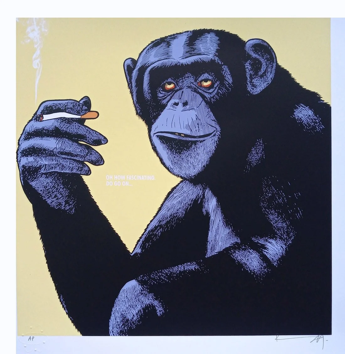 "Eyeroll Chimpanzee - Yellow" limited edition screenprint by Richard Pendry