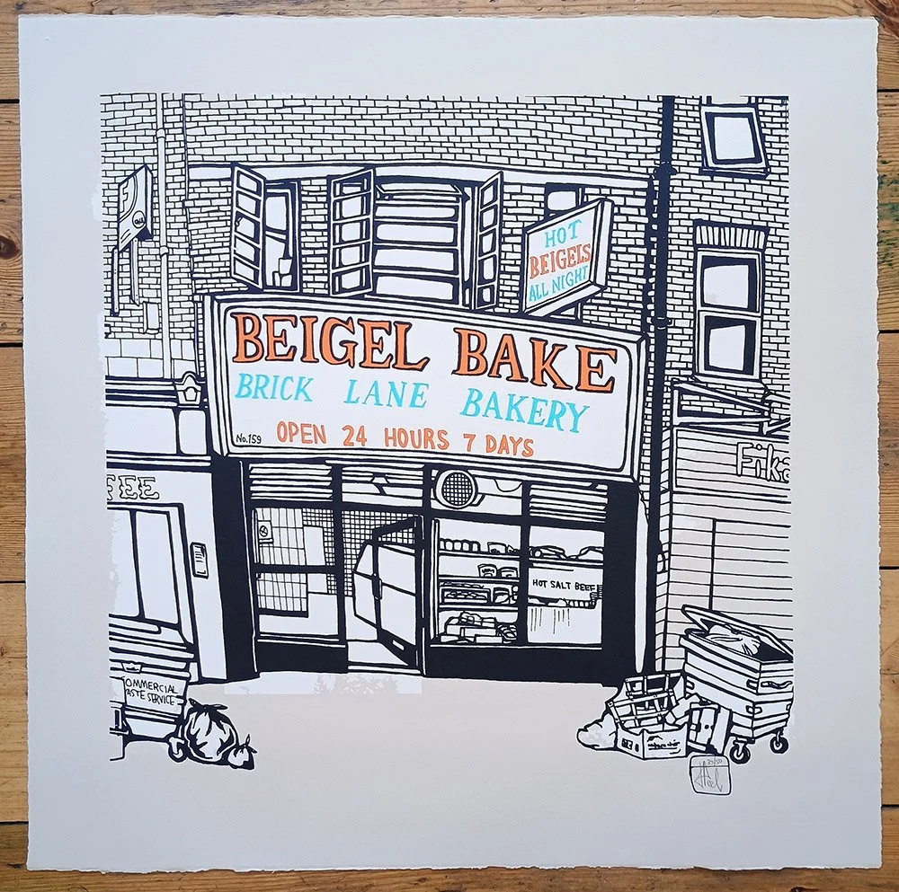 "Beigel Bake" limited edition screenprint by Jo Peel
