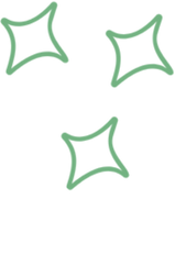 Four green star-shaped confetti pieces on a black background.