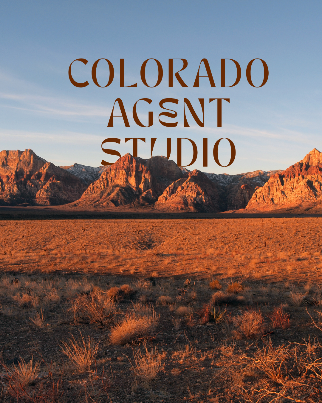 Sunset over rugged mountains in Colorado with text overlay reading 'Colorado Asent Studio'.