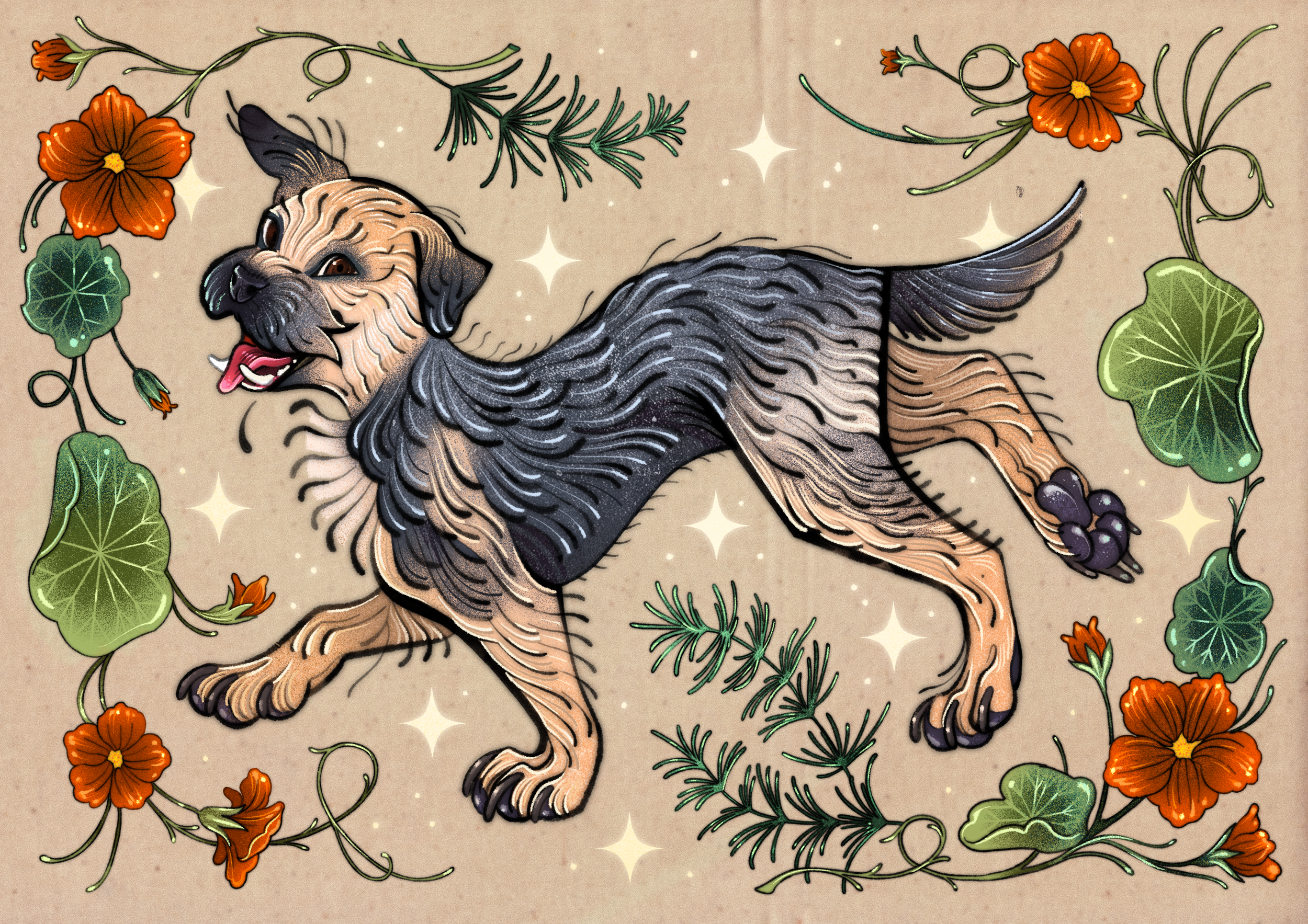 Playful pup, color fullbody, 2021