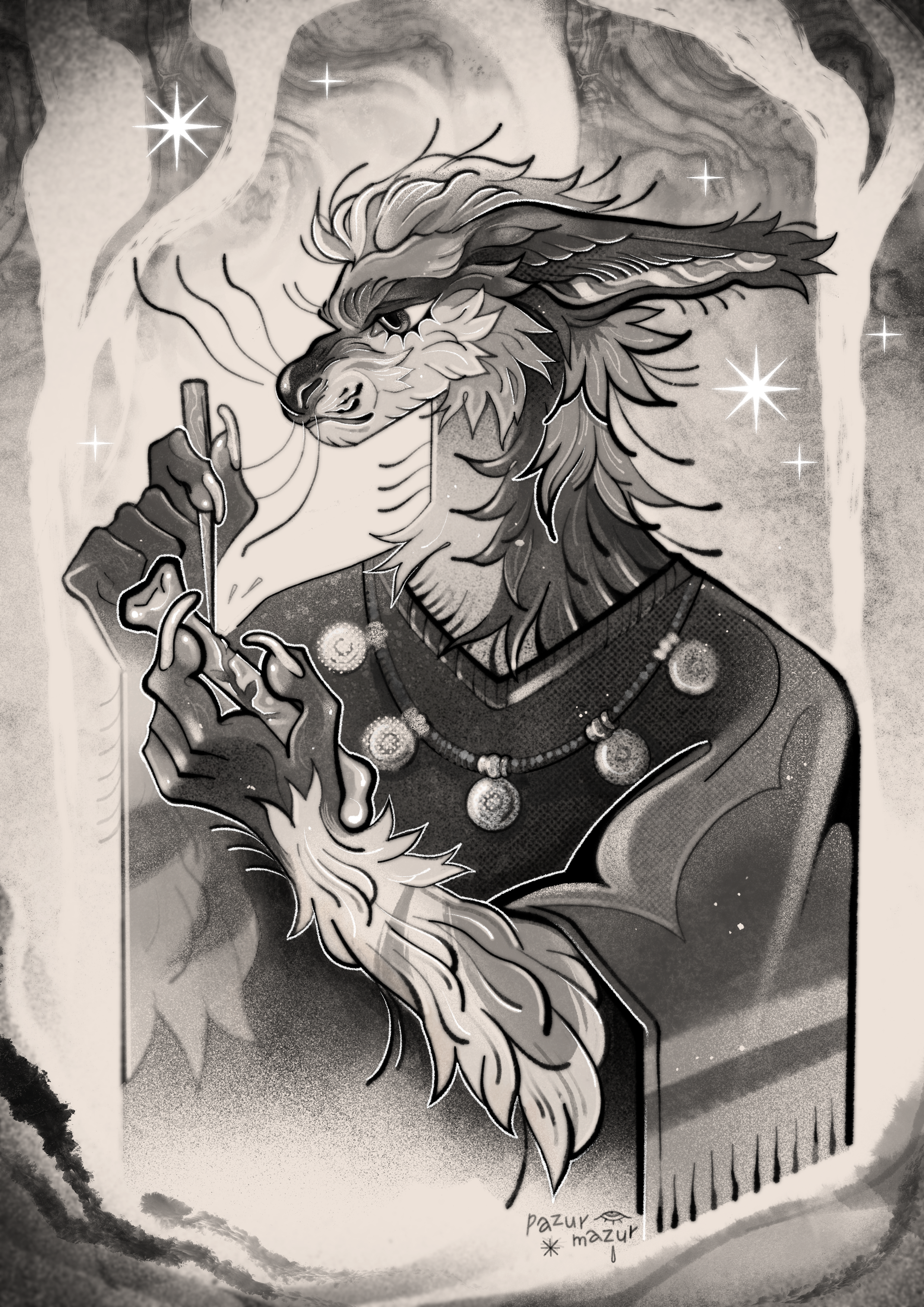 Peaceful, charity b&w commission, 2022
