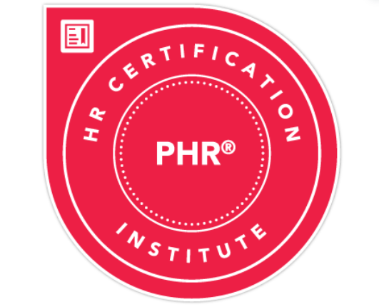 Red circular badge displaying 'HR Certification Institute' with the 'PHR' logo in the center.