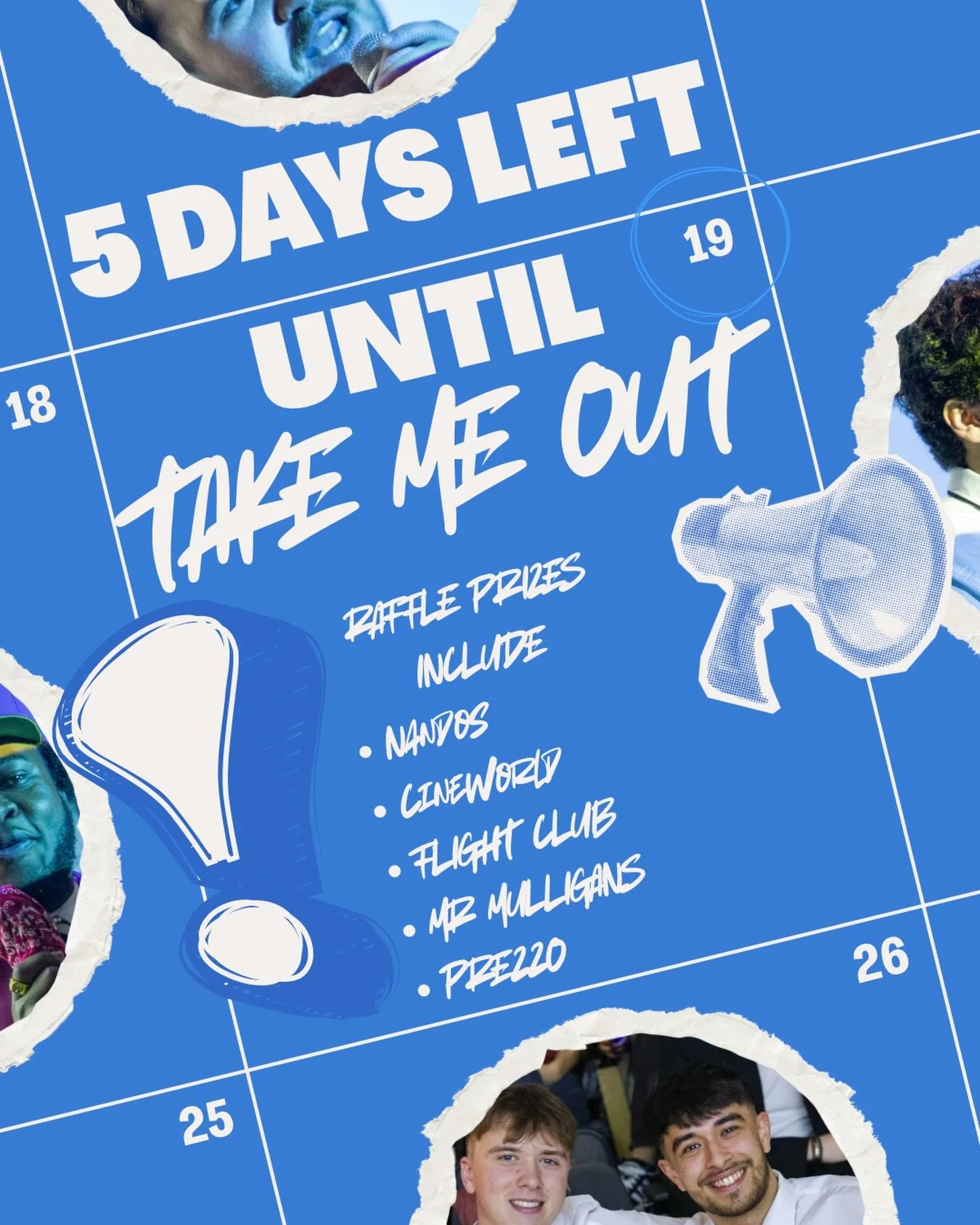 5 days until TAKE ME OUT Halloween Edition!!!

We have raffle prizes that include: Nandos, Cineworld, Flight Club, Mr Mulligans, Prezzo, LUSH and Pickles!!

You don&rsquo;t want to miss this one! Get your tickets now at the link in our bio 🔗 #hallow