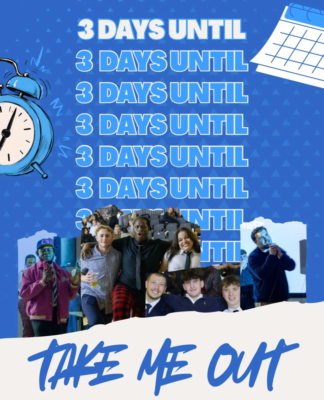 3 days until TAKE ME OUT Halloween Edition!!!

Tickets are only &pound;6 now if you buy online but will be &pound;9 at the door so make sure to get them now!

We have raffle prizes that include: Nandos, Cineworld, Flight Club, Mr Mulligans, Prezzo, L