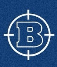 Letter 'B' inside a target crosshair on a blue background