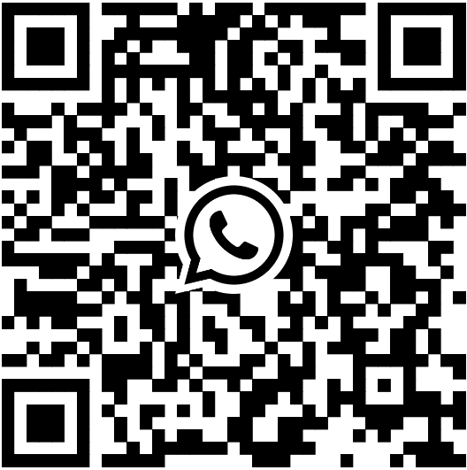 A QR code with the WhatsApp logo in the center.