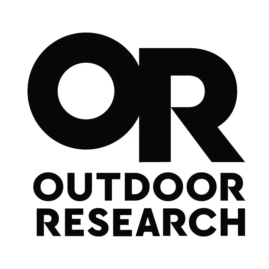 Black logo with bold letters 'OR' above the words 'OUTDOOR RESEARCH' in all caps.
