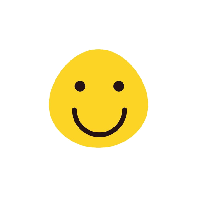 A yellow smiley face emoji with a big smiling mouth and two black eyes.