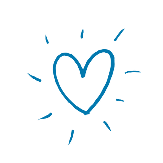 Blue outline heart with radiating lines, symbolizing love or warmth.