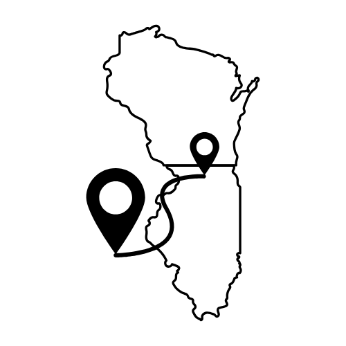 Icon of two locations on a map of Wisconsin and Illinois.